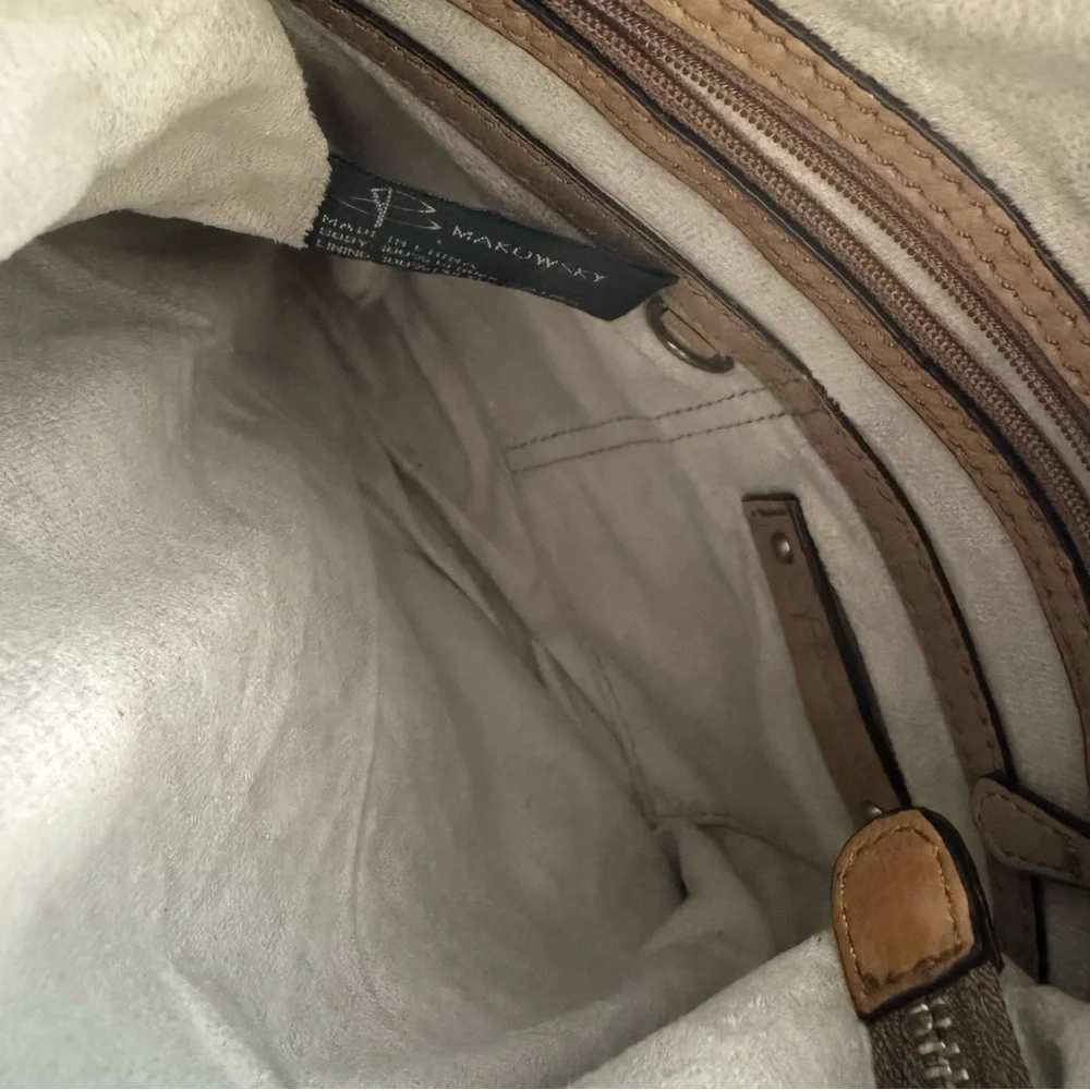 B. Makowsky Soft Leather Shoulder Bag in Taupe Beige - Picture 3 of 4